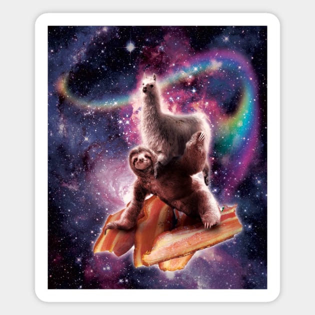 Rainbow Space Llama On Sloth Riding Bacon Magnet by Random Galaxy